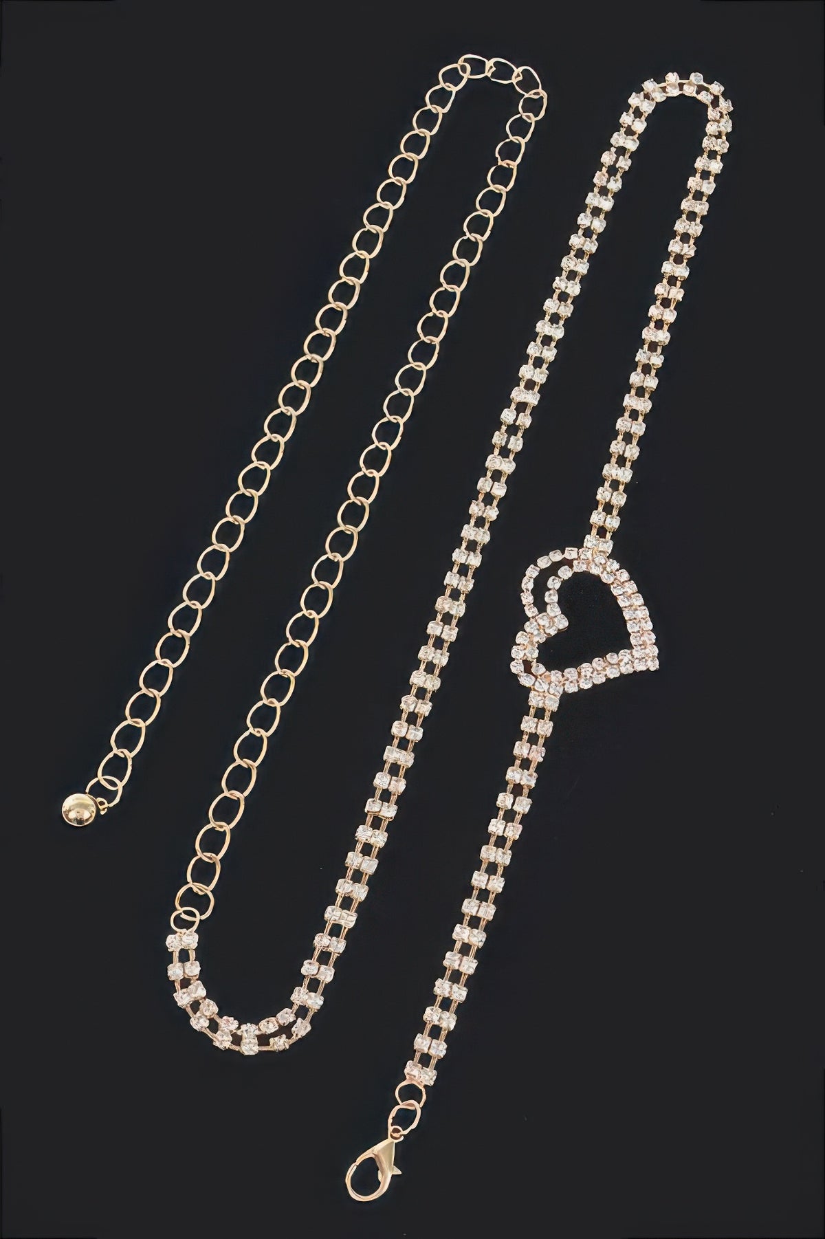 Rhinestone Heart Chain Belt in Silver