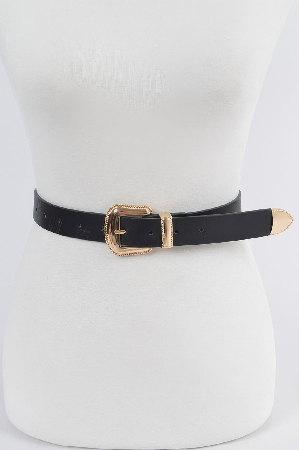Western Style Faux Leather Belt in Black