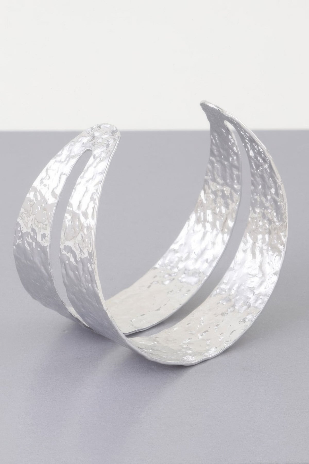 Hammered Double Wrap Cuff Bracelet in Silver