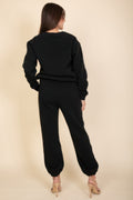 Black fleece crewneck sweatshirt, back view
