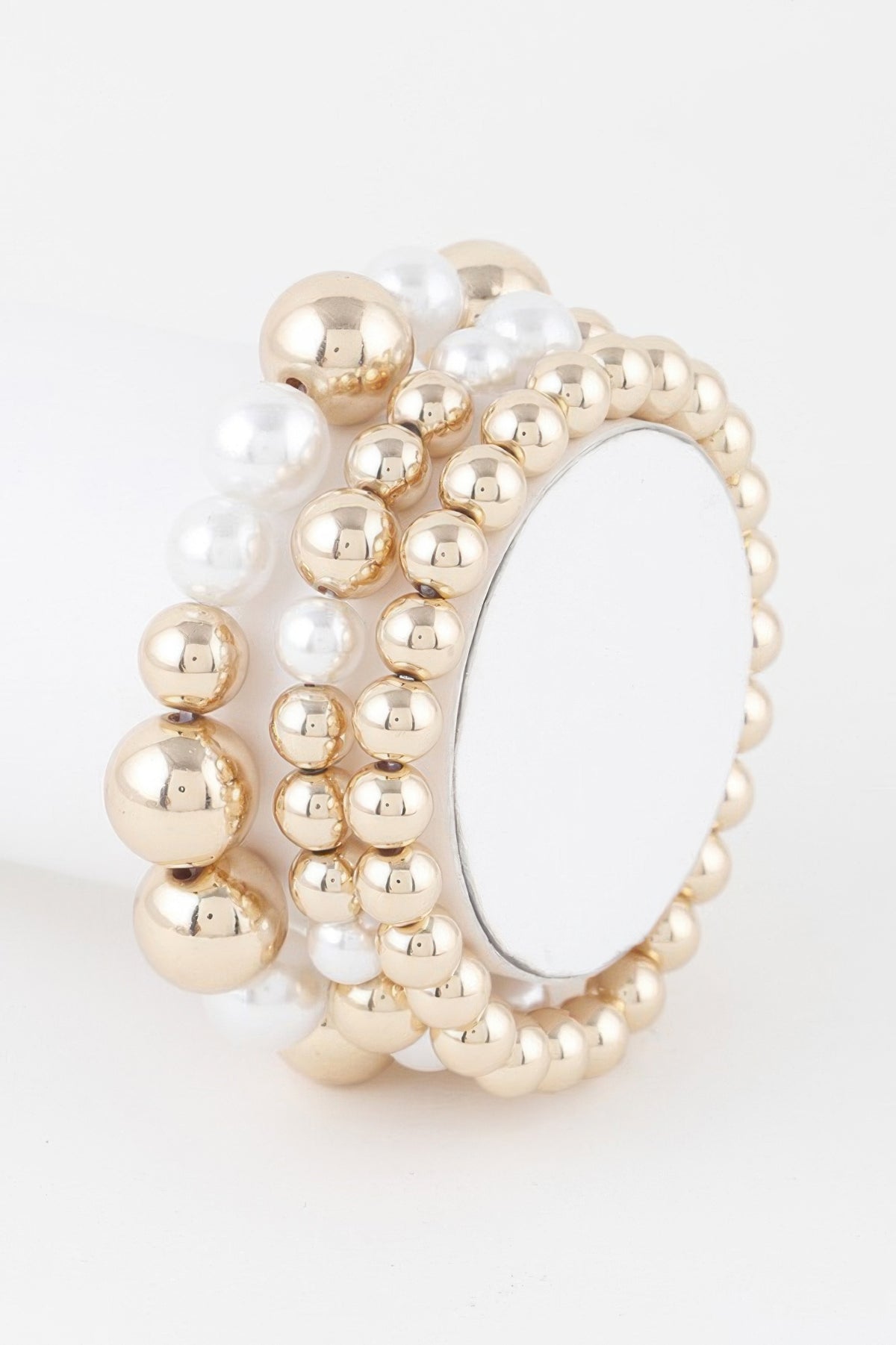 Triple Pearl Bead Stretch Bracelet in Gold cream