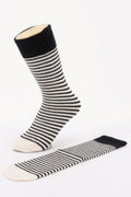 Striped Cotton Stretch Crew Socks in Black