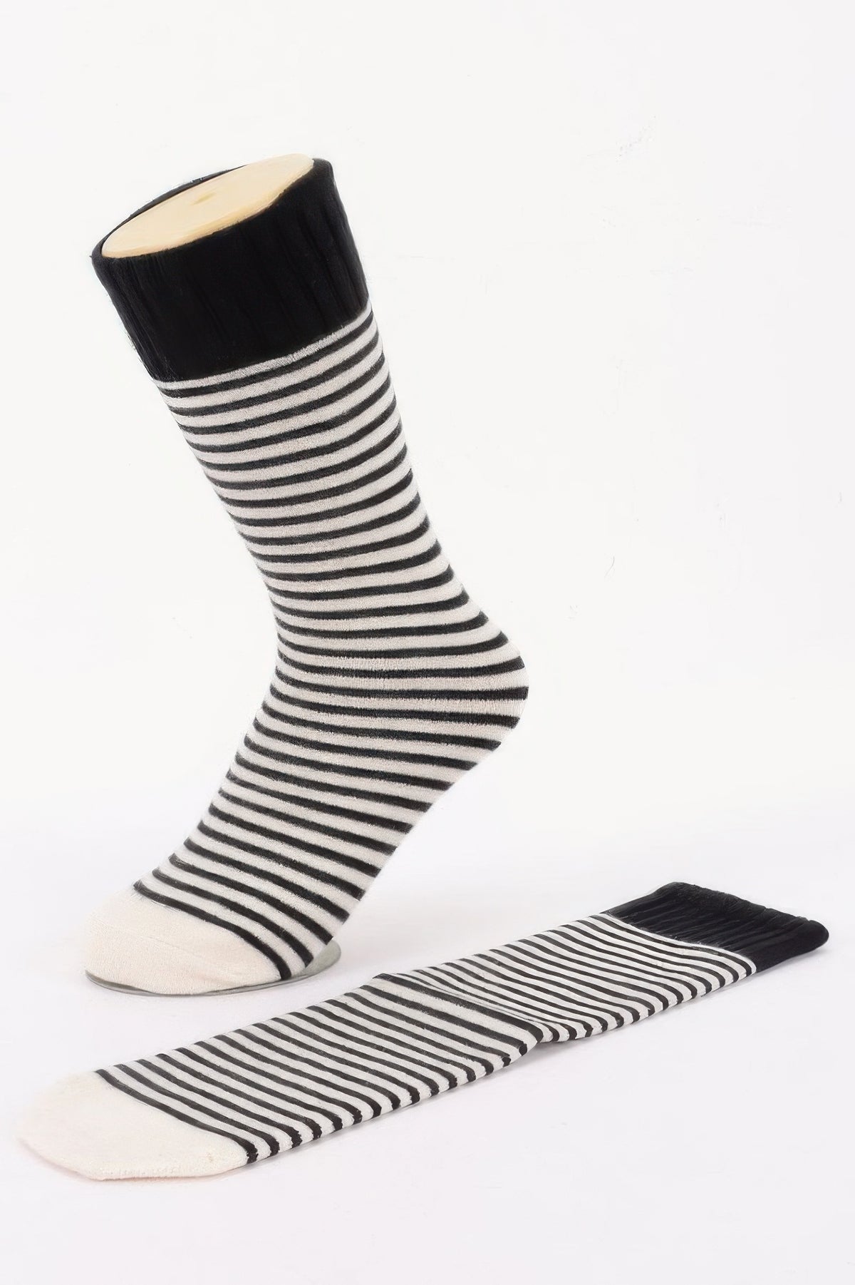Striped Cotton Stretch Crew Socks in Black