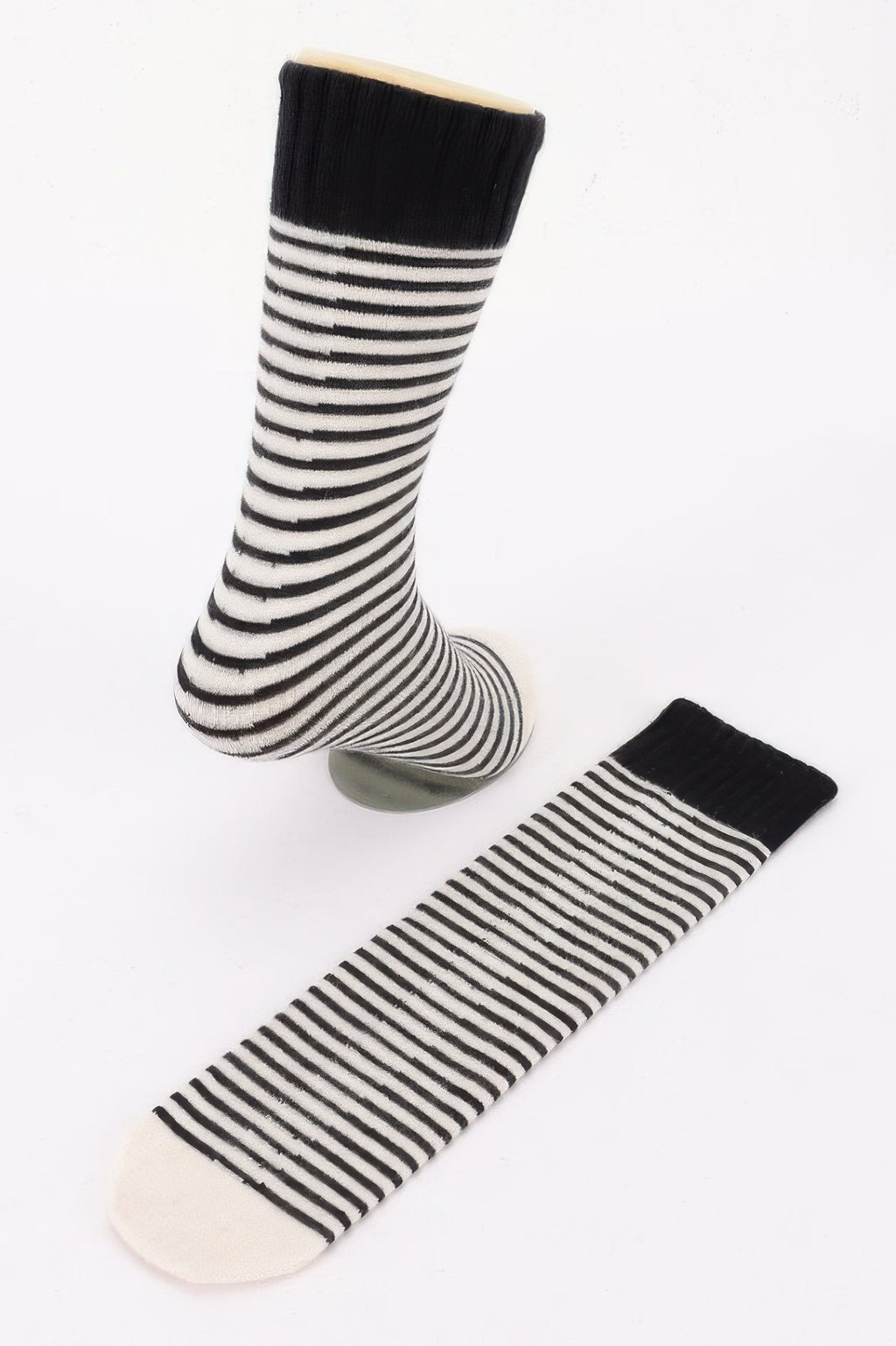 Striped Cotton Stretch Crew Socks in Black, photo 2