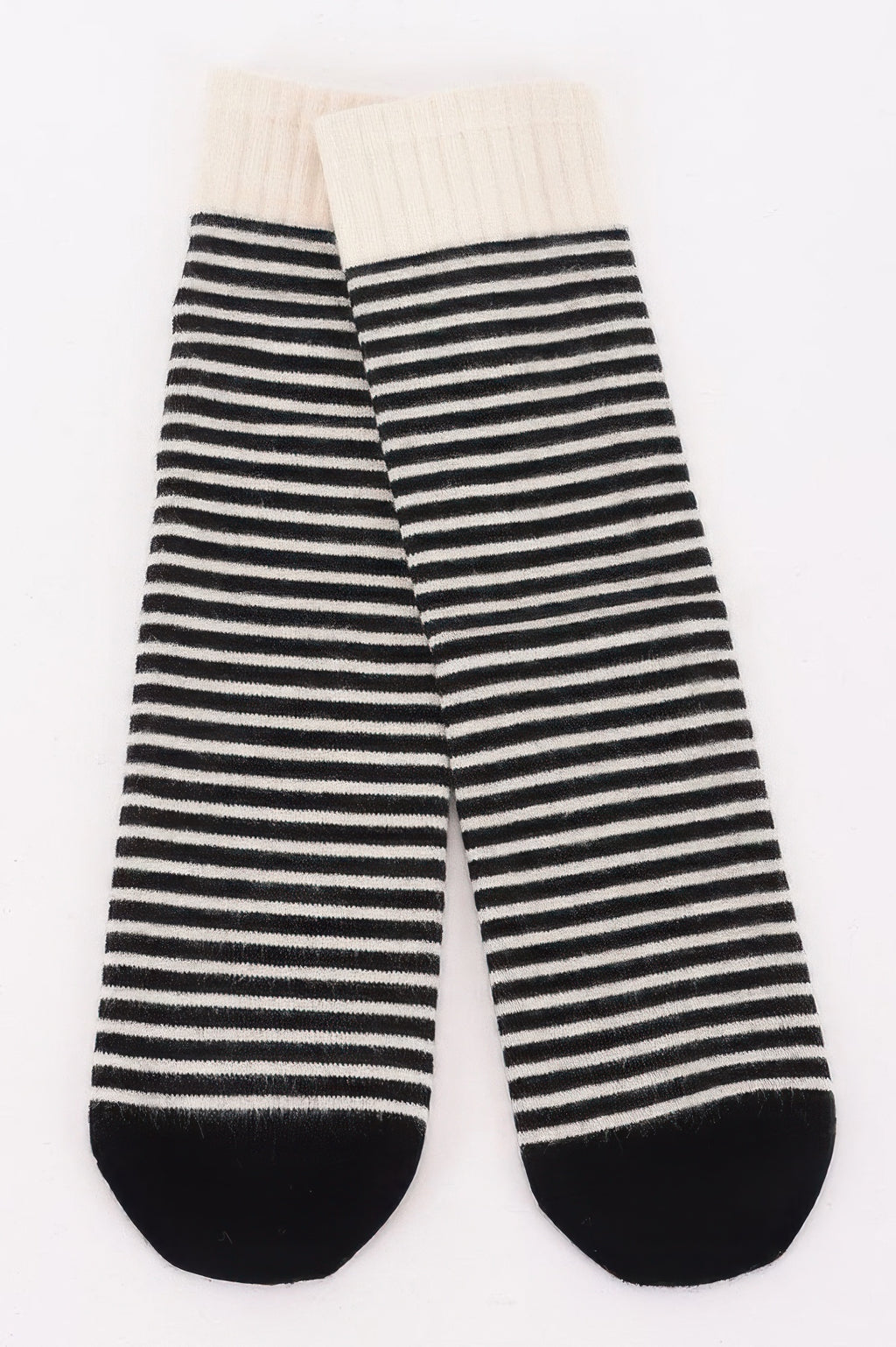Striped Cotton Stretch Crew Socks in White