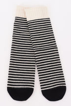 Striped Cotton Stretch Crew Socks in White