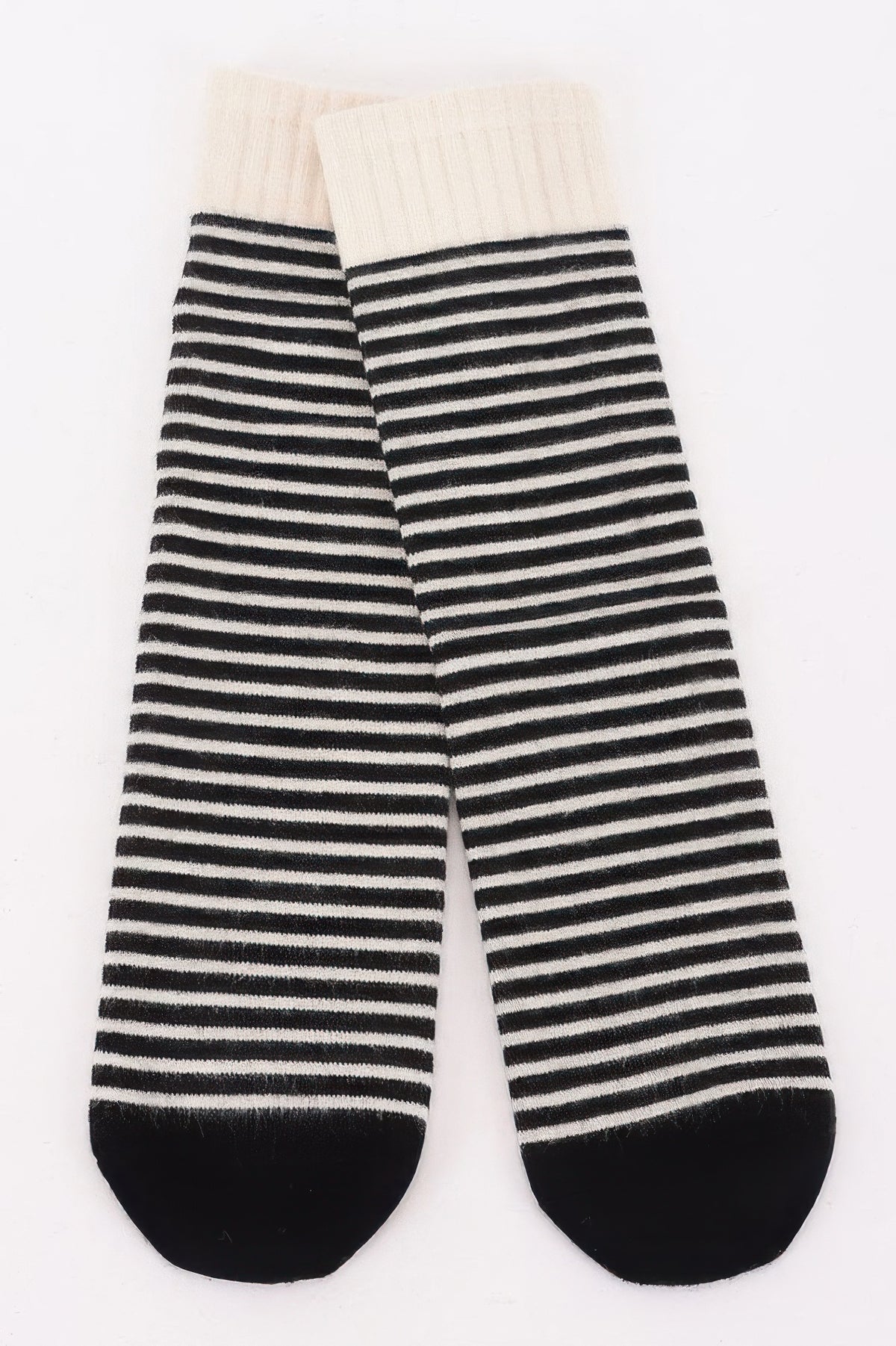 Striped Cotton Stretch Crew Socks in White