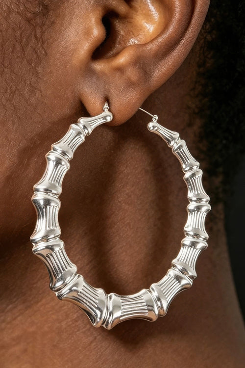 Bamboo Hoop Earrings in Silver, photo 4