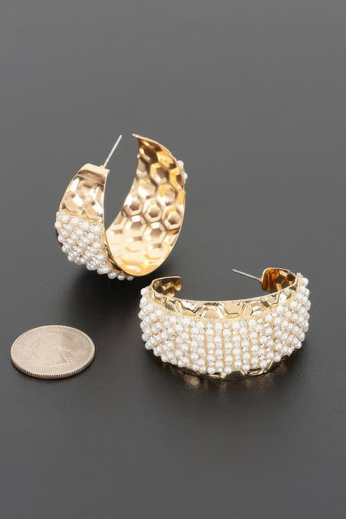 Beaded Cuff Hoop Earrings in Gold, photo 2
