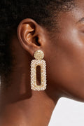 Pearl-Encrusted Rectangle Drop Earrings in Gold