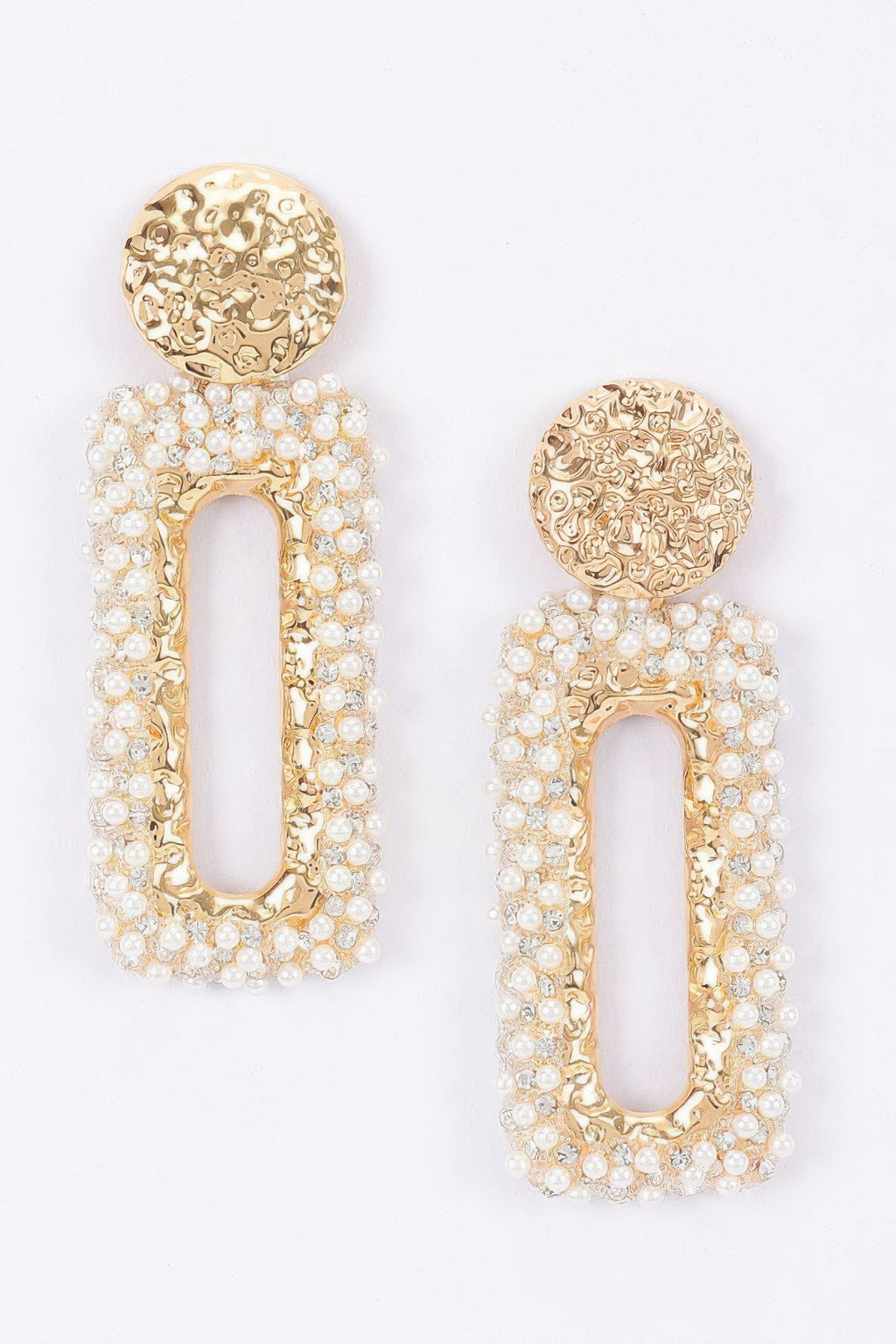 Pearl-Encrusted Rectangle Drop Earrings in Gold, photo 2