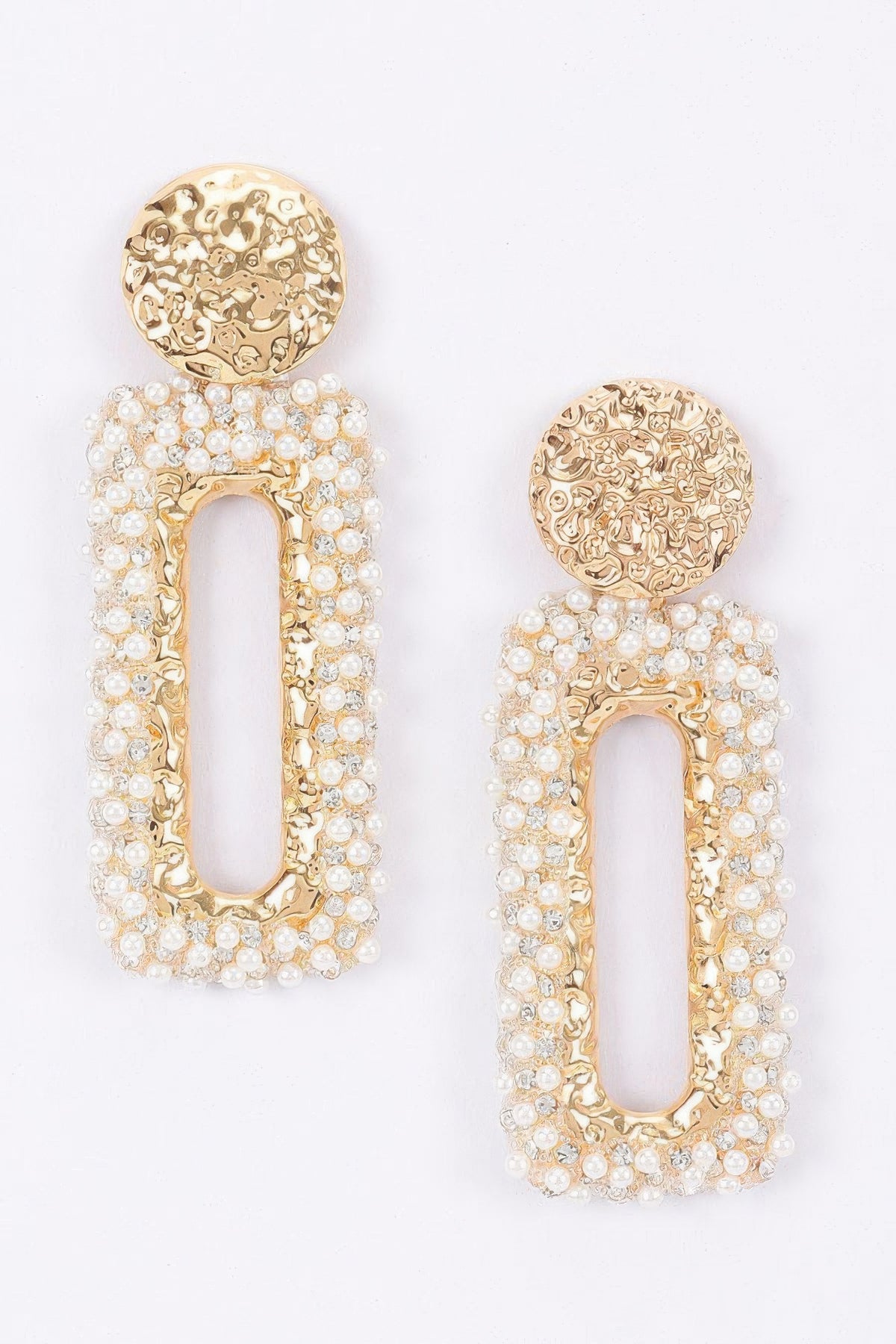 Pearl-Encrusted Rectangle Drop Earrings in Gold, photo 2