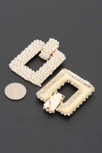 Beaded Square Frame Drop Earrings in Cream, photo 4