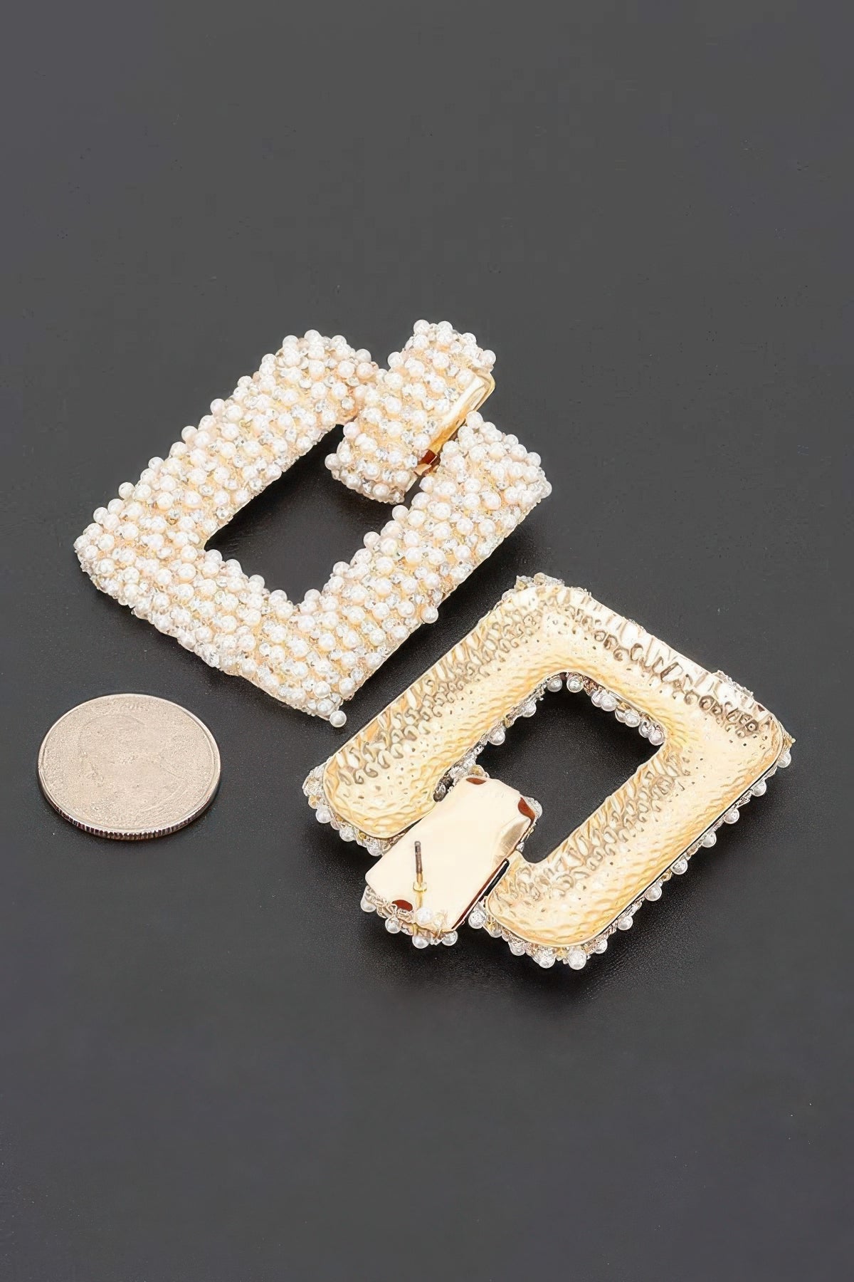 Beaded Square Frame Drop Earrings in Cream, photo 4