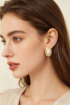 Teardrop Pearl Stud Earrings in Gold
