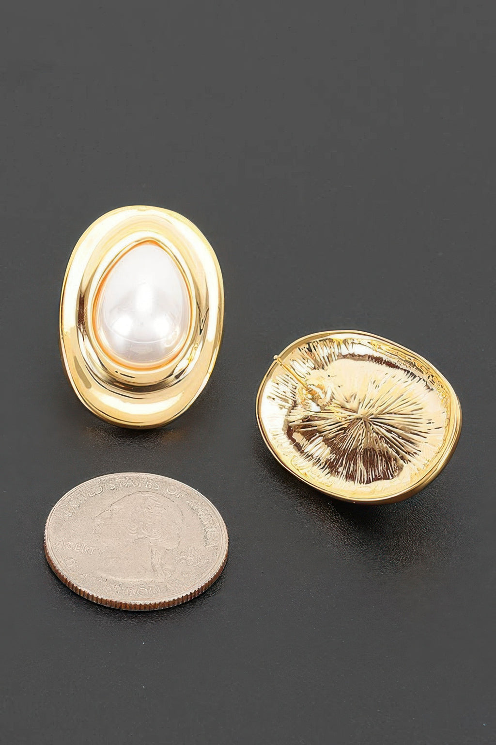 Teardrop Pearl Stud Earrings in Gold, photo 3