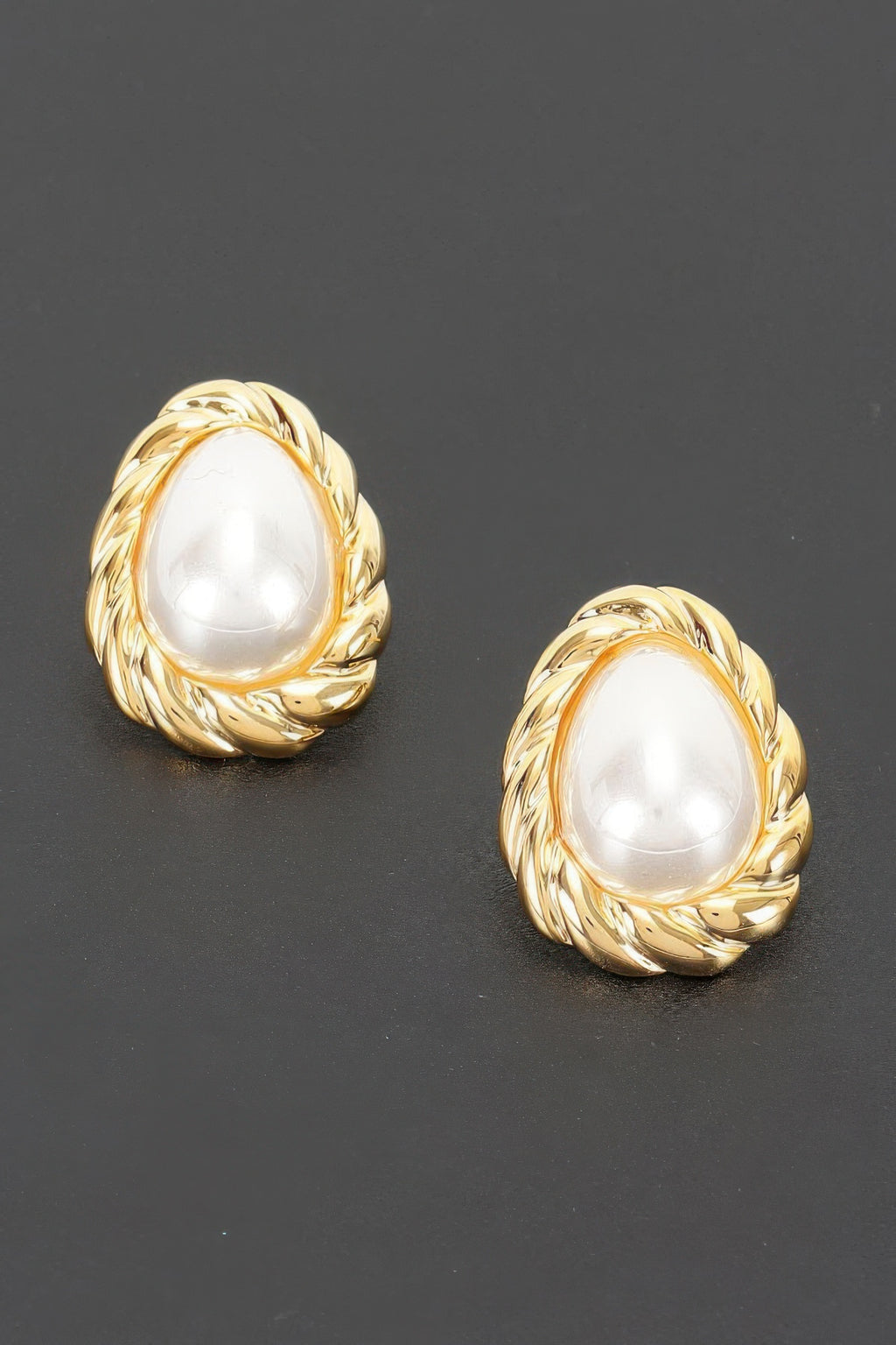 Teardrop Pearl Stud Earrings in Gold, photo 2