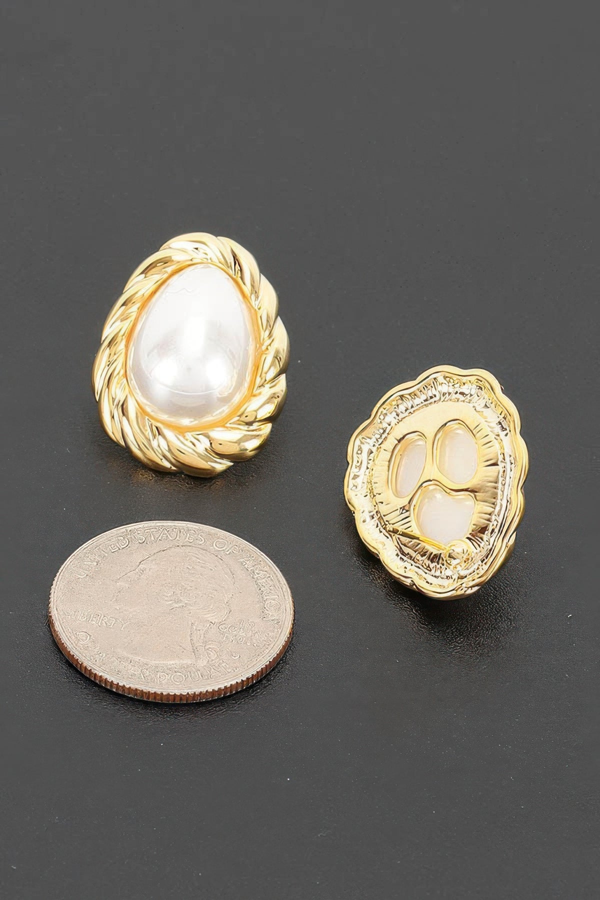 Teardrop Pearl Stud Earrings in Gold, photo 3