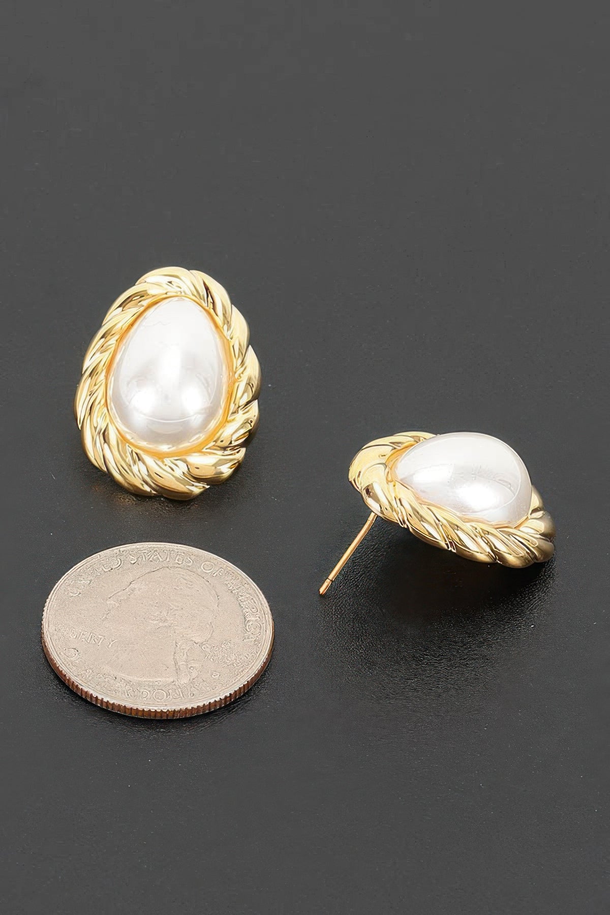Teardrop Pearl Stud Earrings in Gold, photo 4