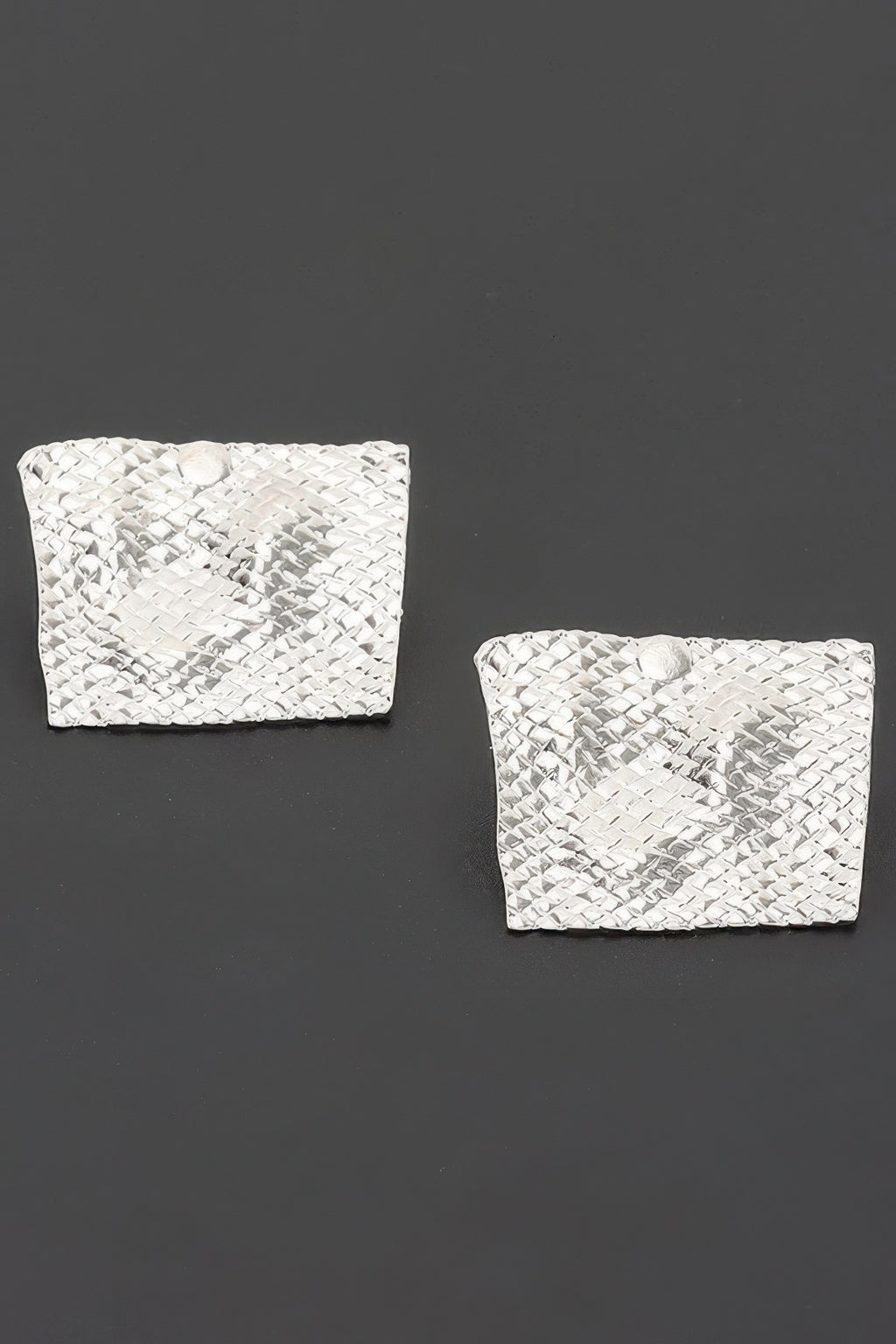 Woven Texture Trapezoid Earrings in Silver