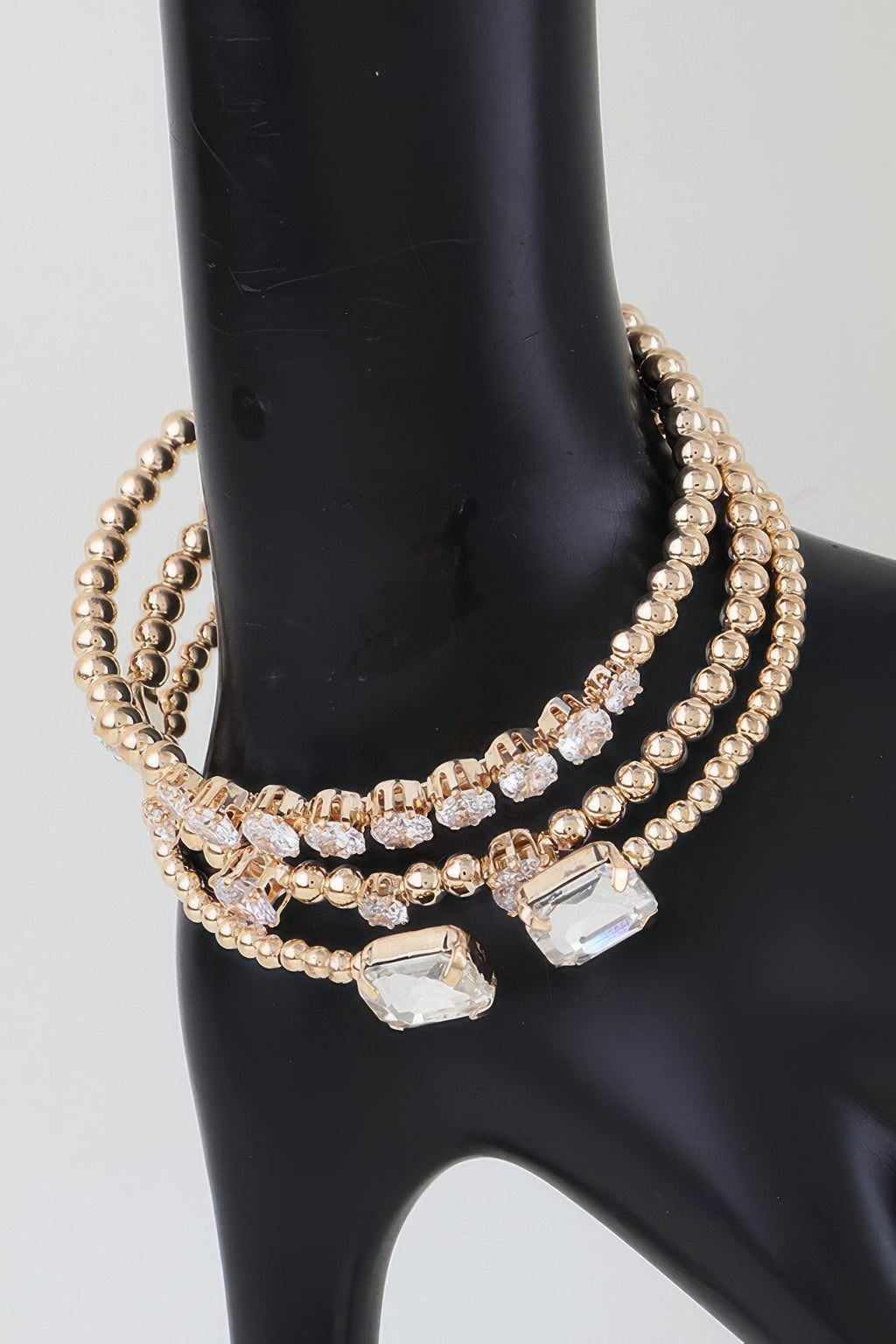 Multi-Strand Cubic Zirconia Bead Bracelet in Gold clear, photo 2