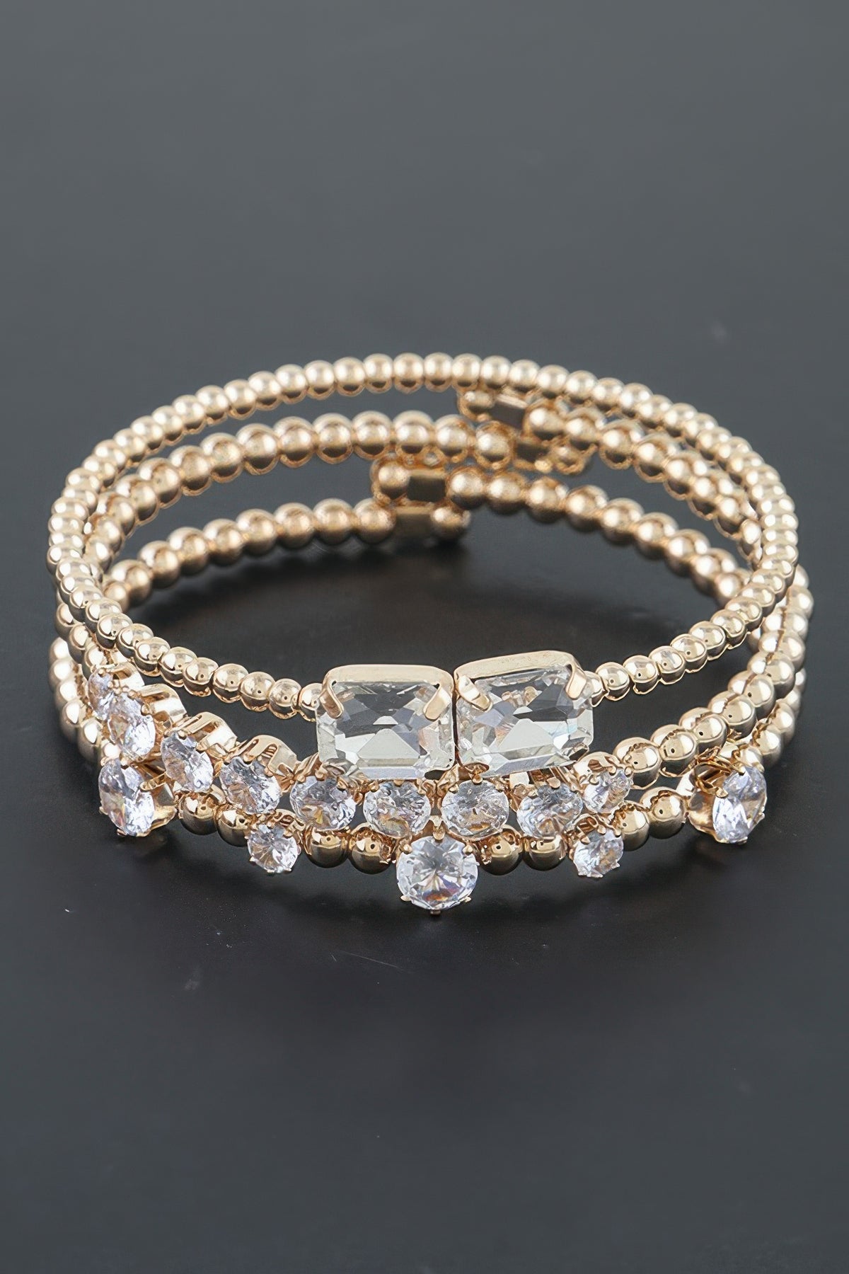 Multi-Strand Cubic Zirconia Bead Bracelet in Gold clear, photo 3