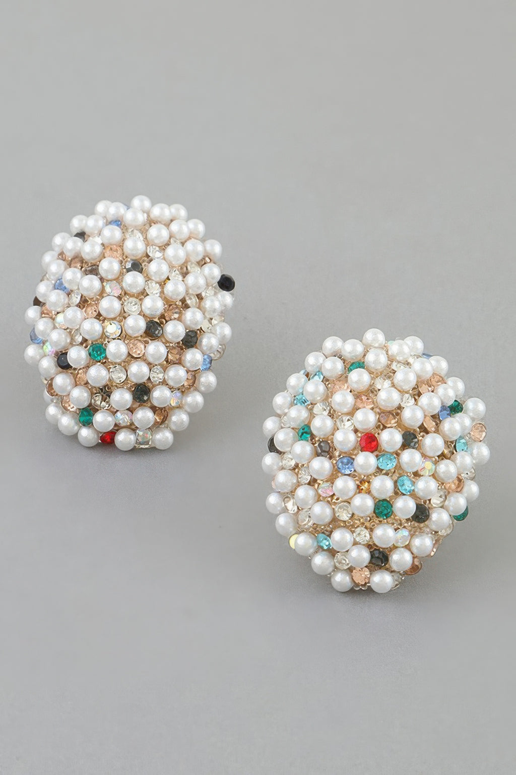 Pearl and Crystal Dome Stud Earrings in Gold multicolor, photo 2