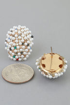 Pearl and Crystal Dome Stud Earrings in Gold multicolor, photo 3