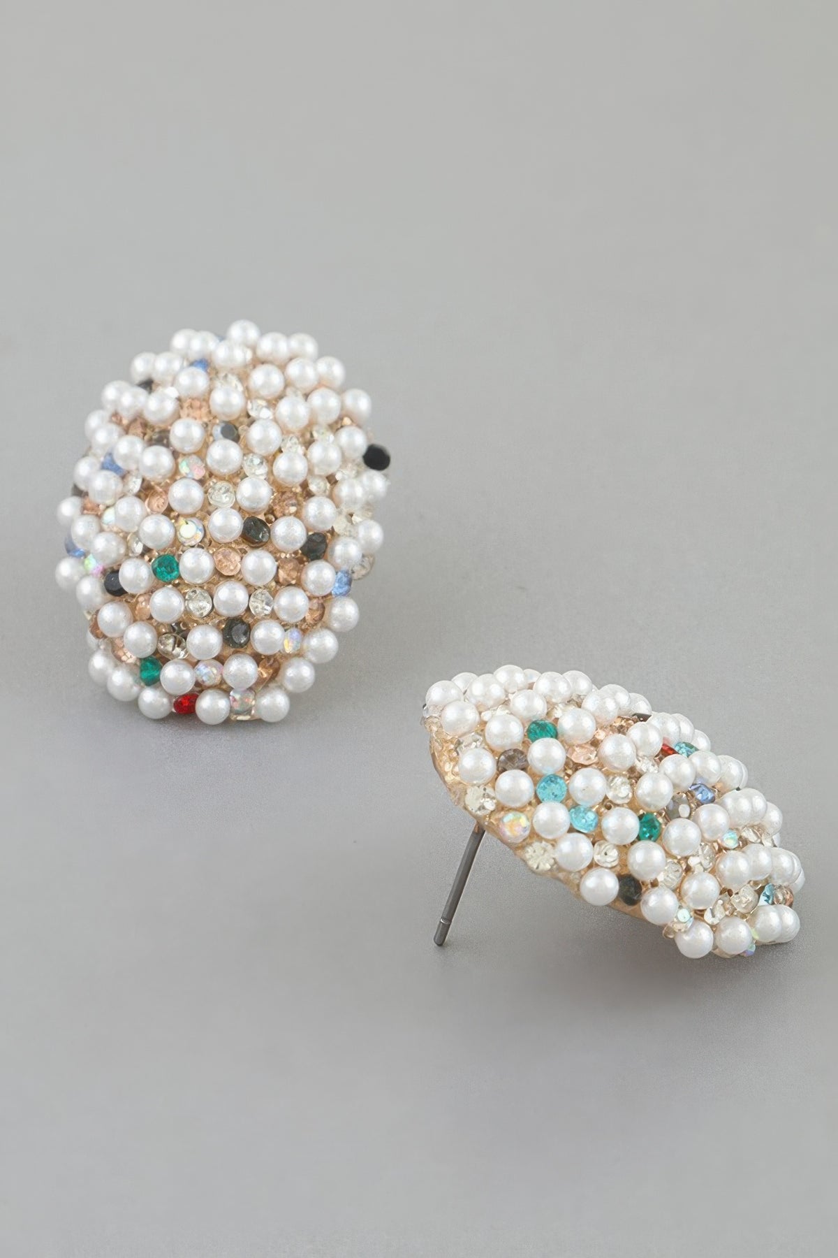 Pearl and Crystal Dome Stud Earrings in Gold multicolor, photo 4
