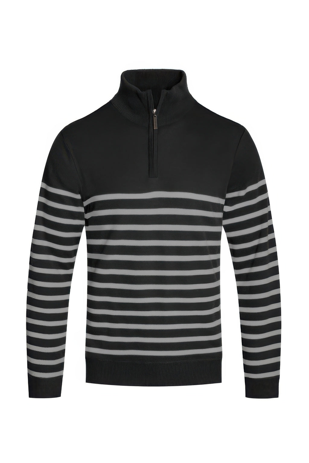 Black Grey men's striped quarter zip sweater