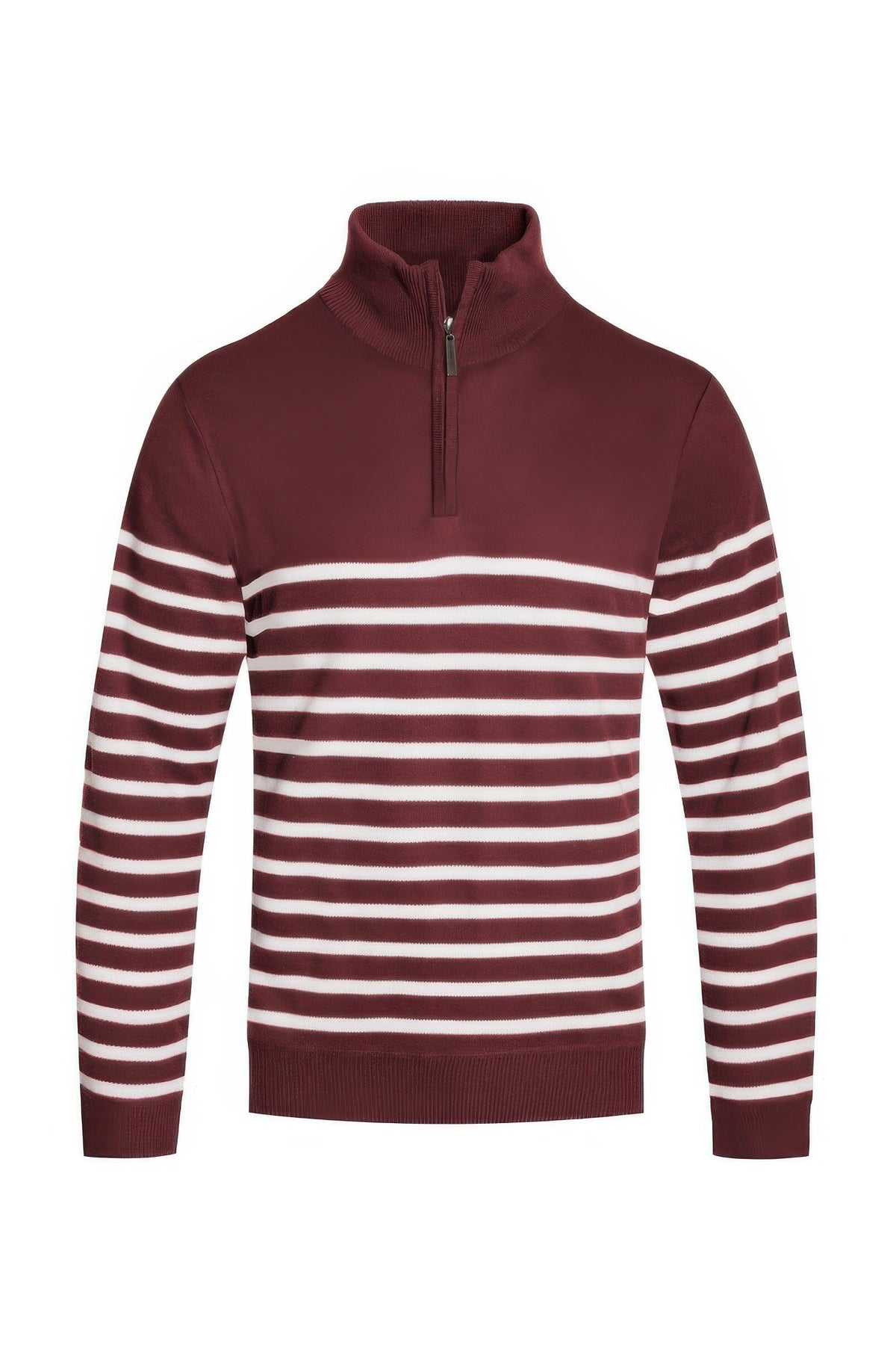 Burgundy White men's striped quarter zip sweater