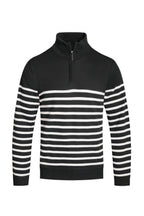 Black White men's striped quarter zip sweater
