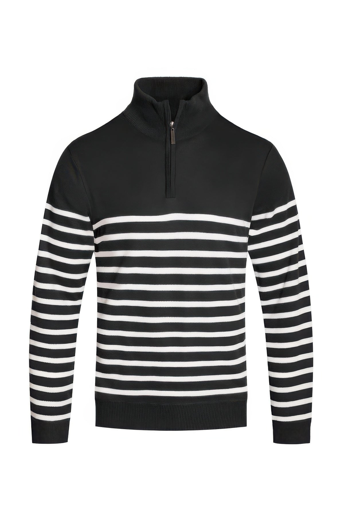 Black White men's striped quarter zip sweater