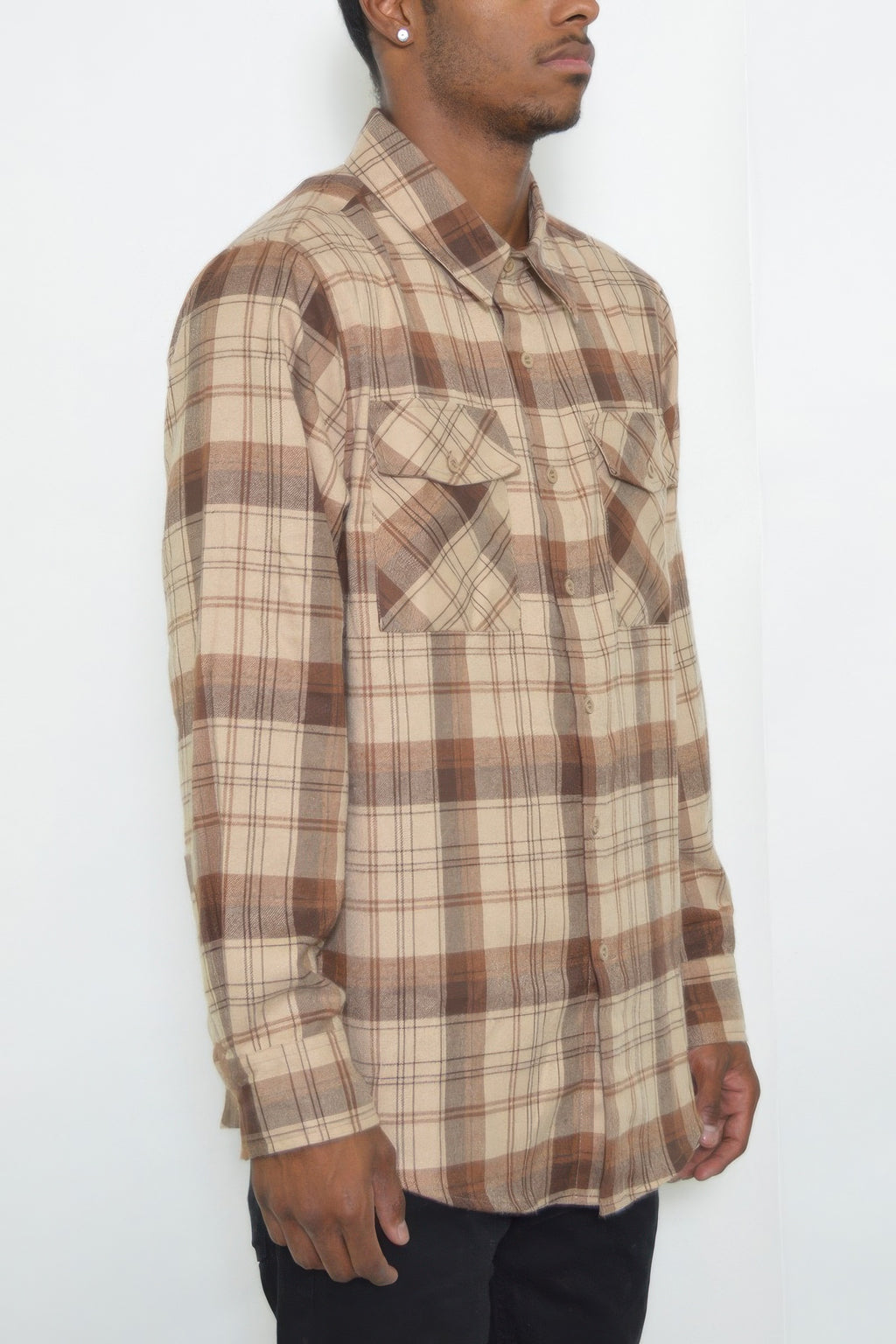 Brown Khaki men's plaid flannel shirt, photo 4