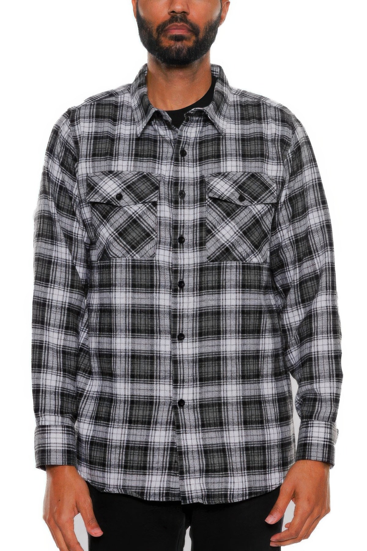Black White men's plaid flannel shirt, photo 6