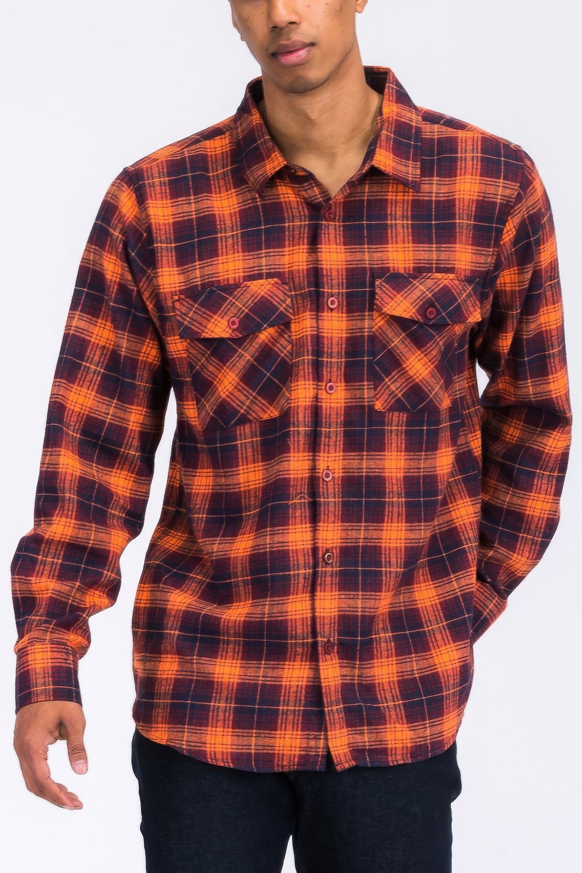 Orange Navy men's plaid flannel shirt