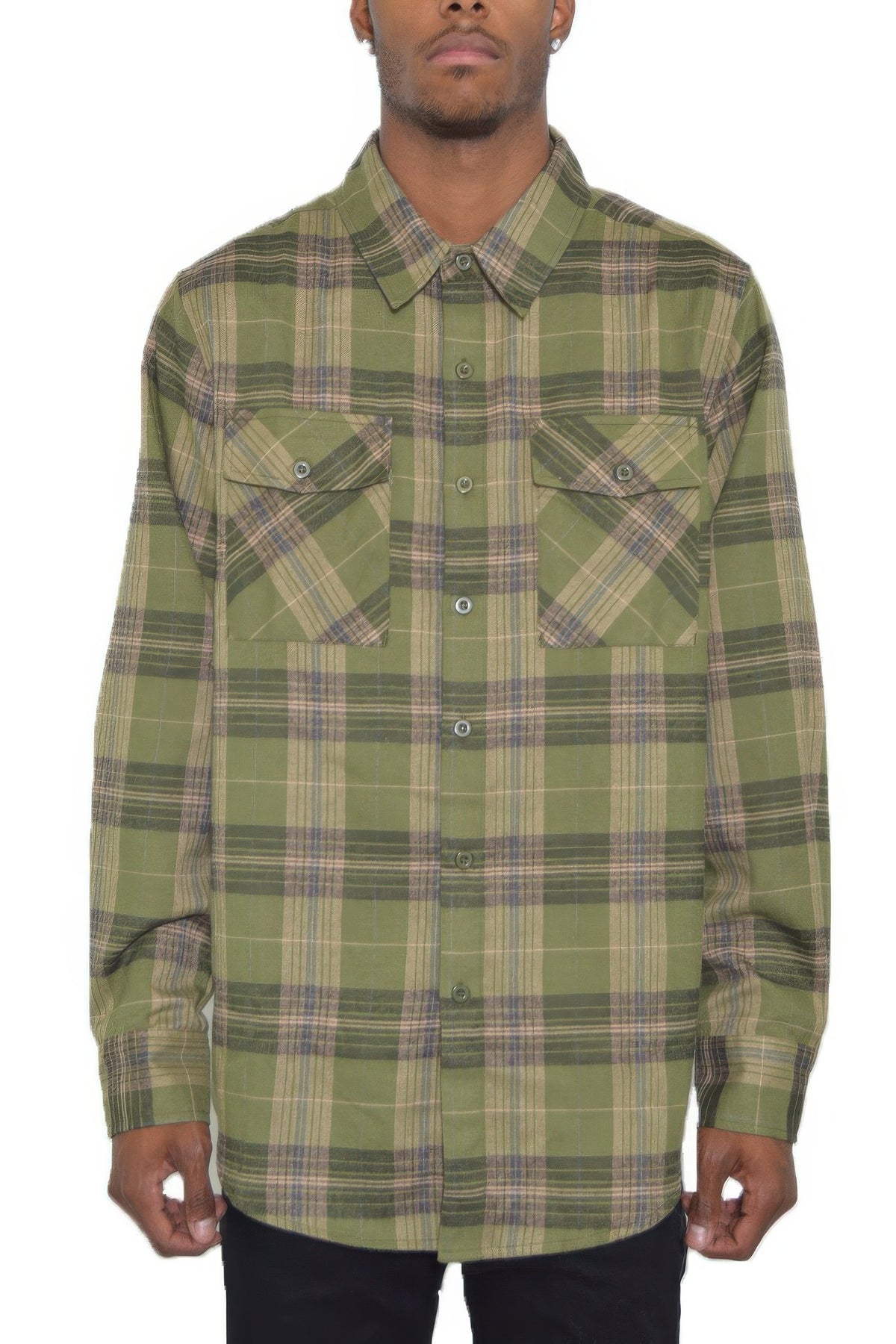 Olive Sand men's plaid flannel shirt