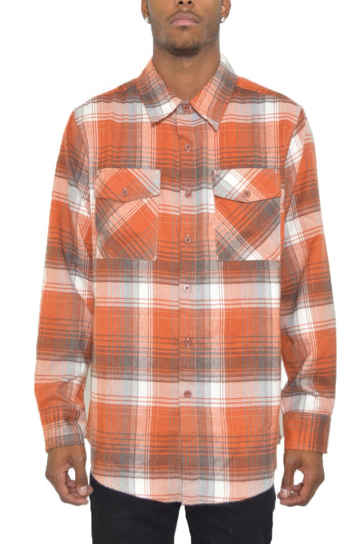 Rust White men's plaid flannel shirt