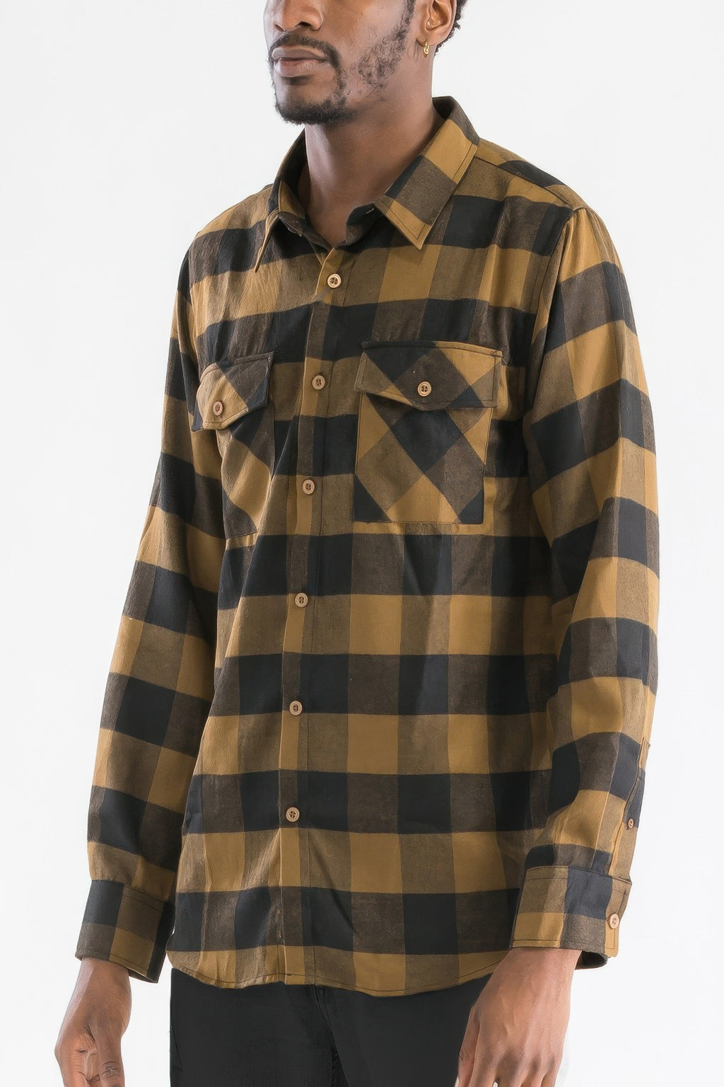 Brown Black men's checkered flannel shirt, photo 2