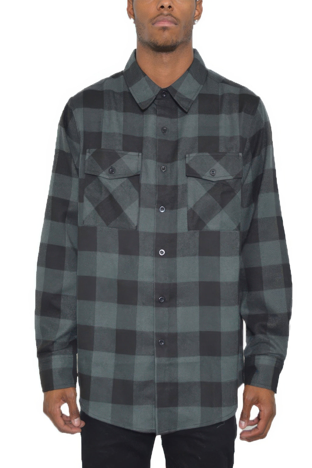 Grey Black men's checkered flannel shirt