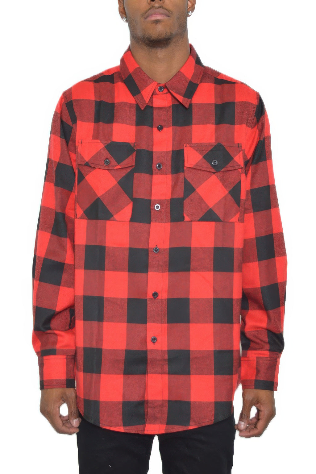 Red Black men's checkered flannel shirt