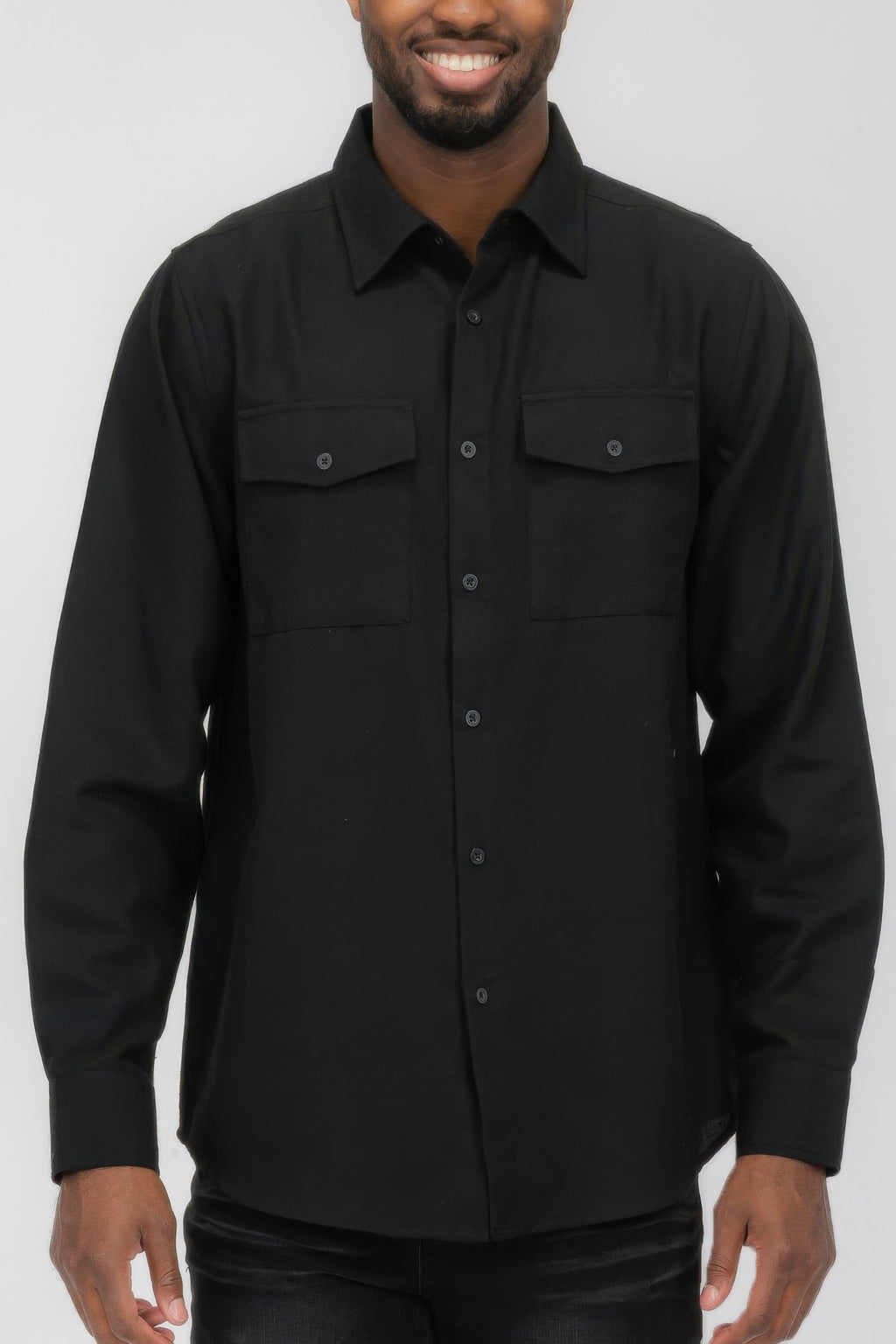 Black men's solid flannel shirt