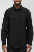 Black men's solid flannel shirt