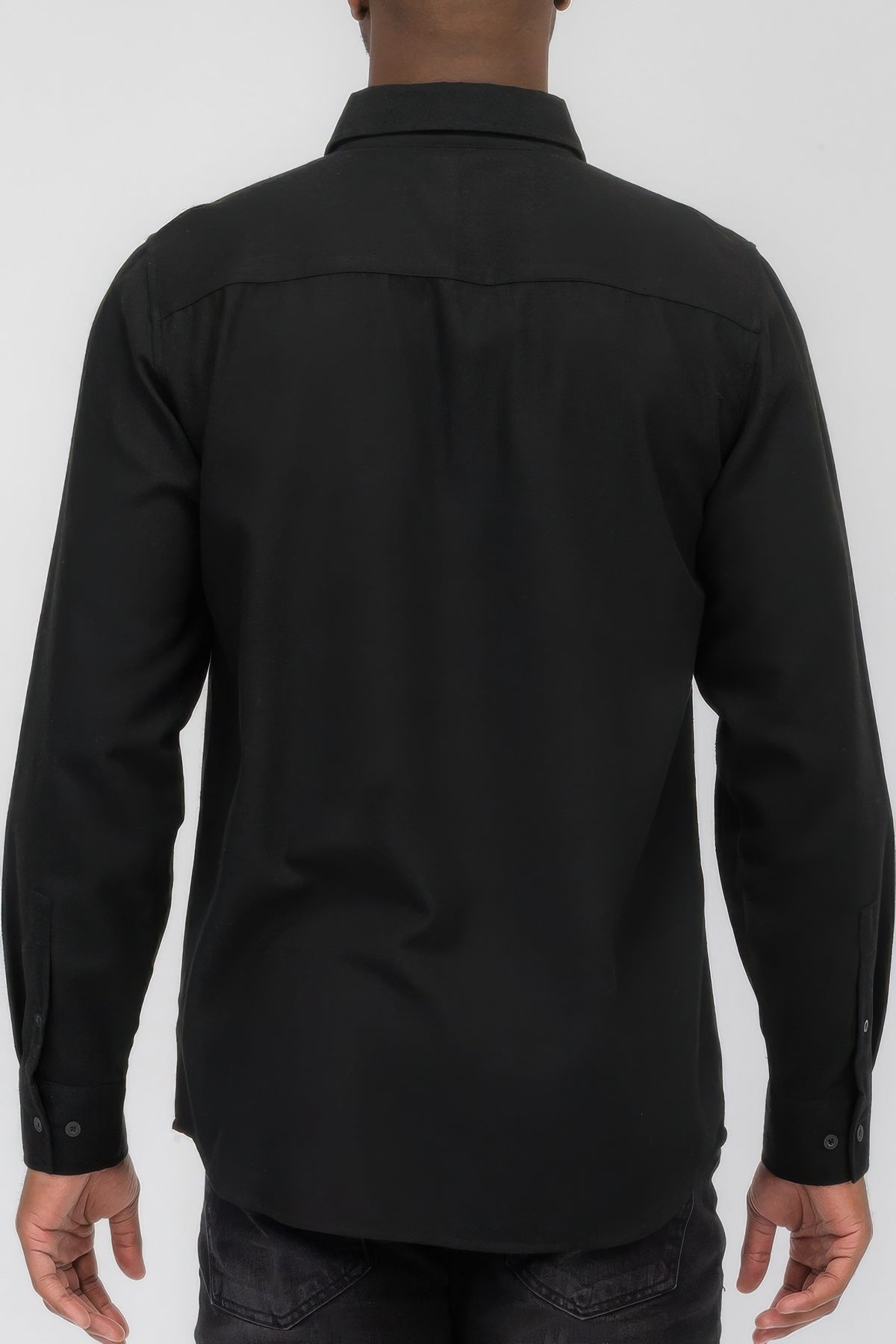 Black men's solid flannel shirt, photo 3
