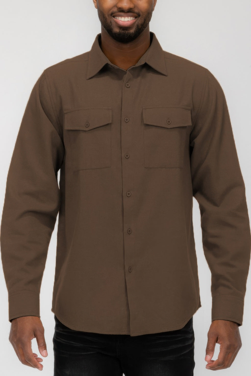Brown men's solid flannel shirt