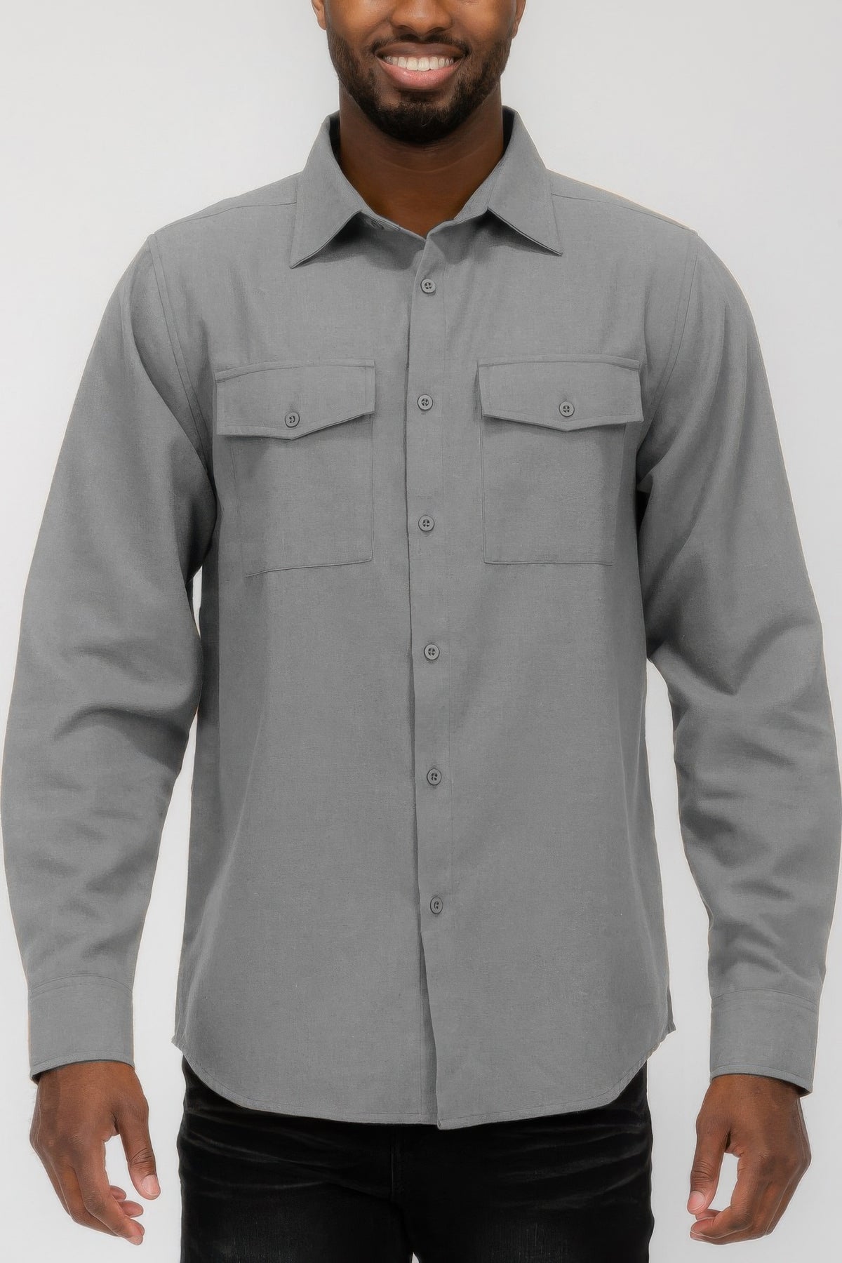 Light Grey men's solid flannel shirt