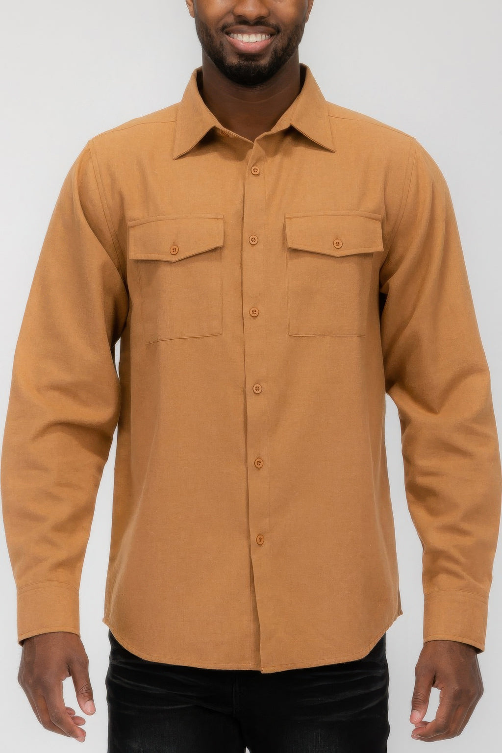 Camel men's solid flannel shirt