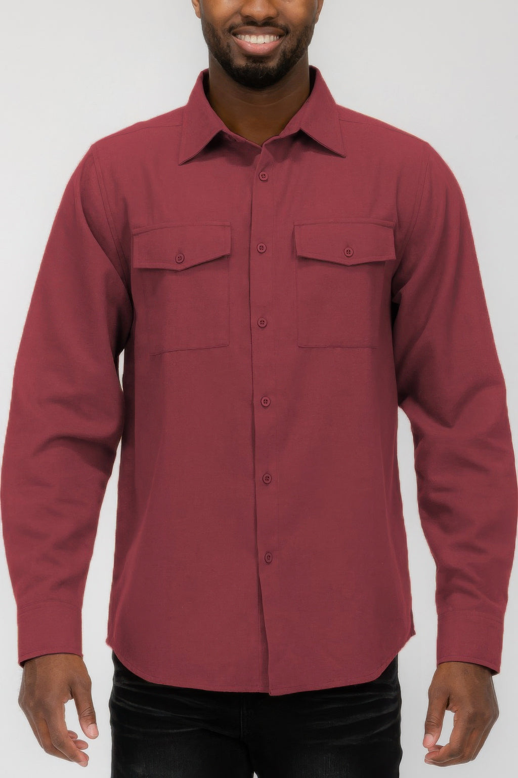 Burgundy men's solid flannel shirt