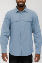 Sky blue men's solid flannel shirt