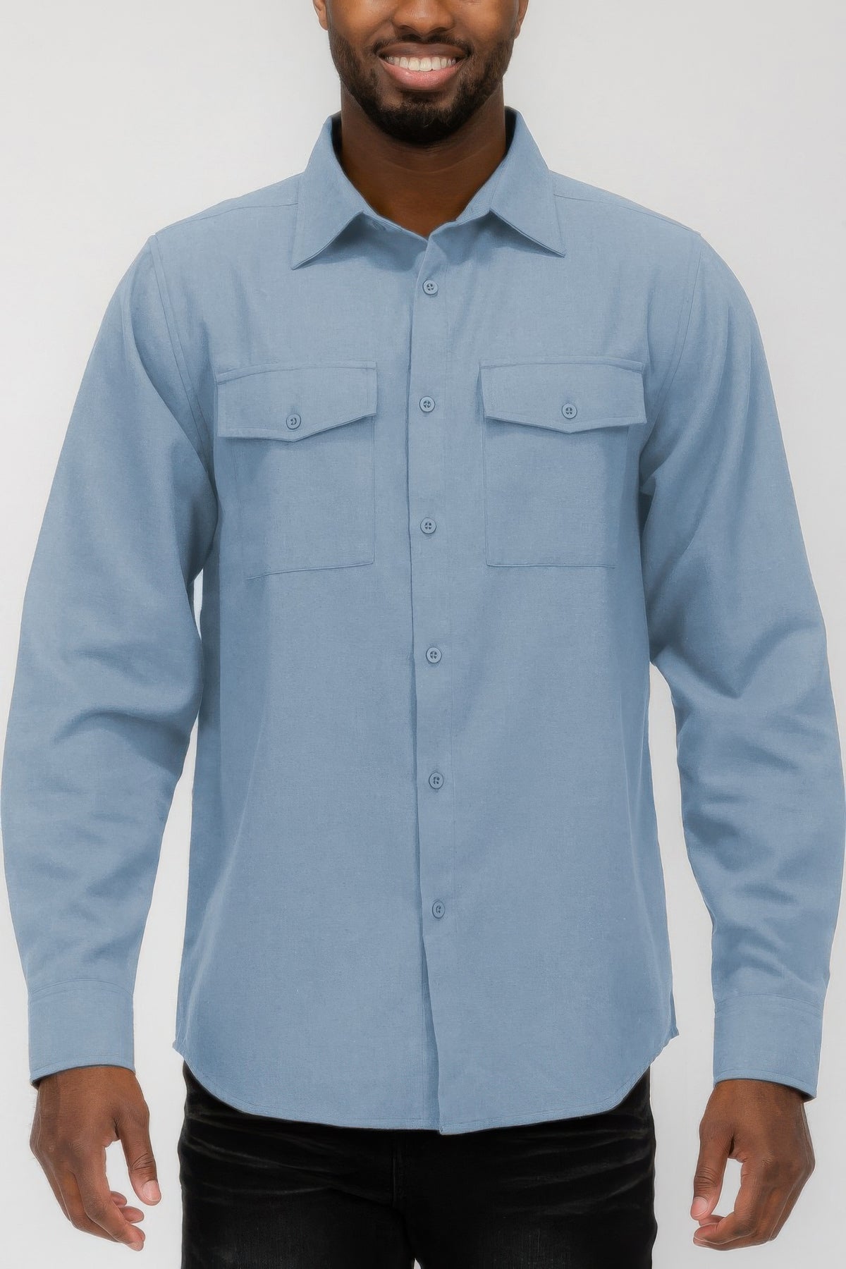Sky blue men's solid flannel shirt